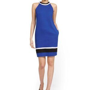 NY&C Band Neck Halter‎ Dress Women L Blue Pockets Beachy Cottagecore Minimalist